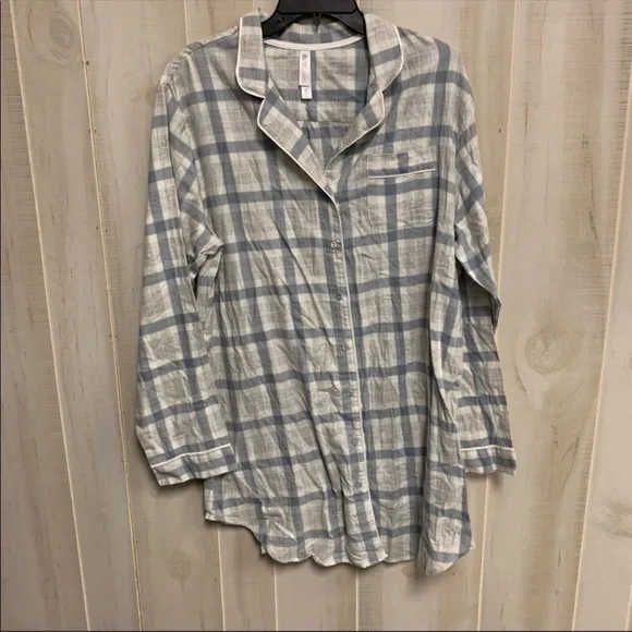 Gilligan & O’Malley Size XX-Large Grey Buffalo Plaid Flannel Nightshirt - Picture 2 of 4